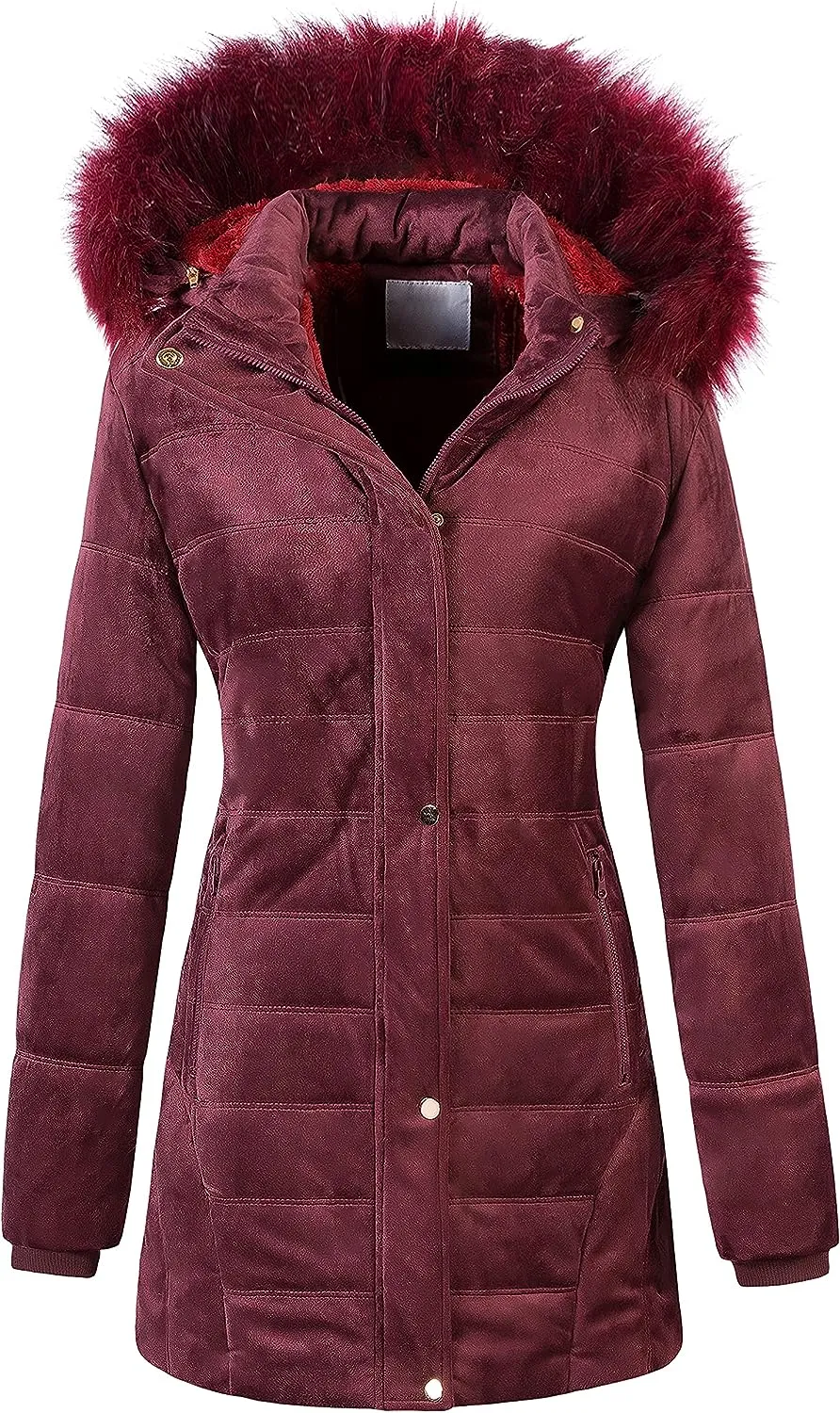 Women's Warm Winter Coat Velvet Puffer Jacket Quilted Faux Fur Hood