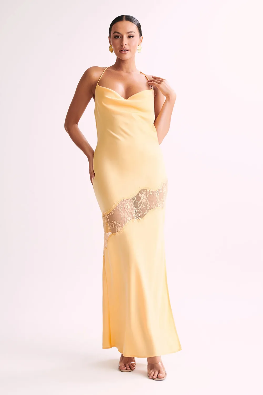 Lace Detail Satin Maxi Dress