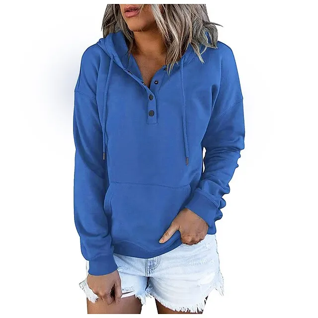 Hoodie Women's Wine Red Black Pink Solid Colored Button Pocket Street Daily Daily Basic Hooded S