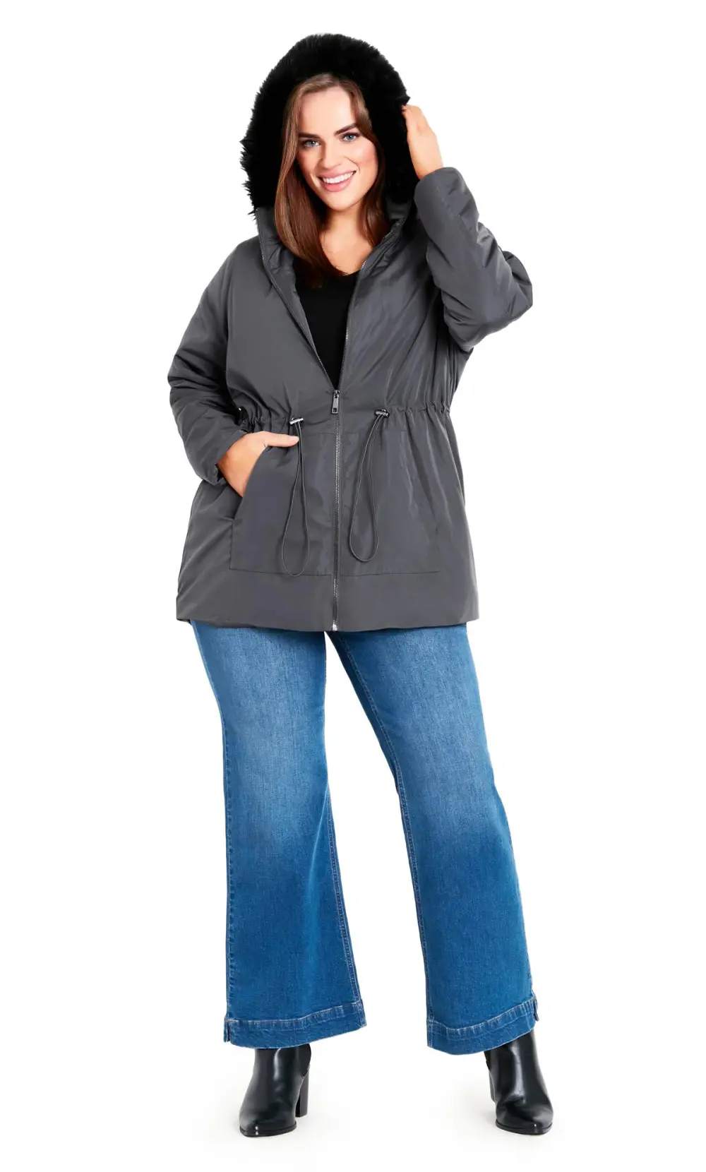 Evans Grey Faux Fur Hood Coat