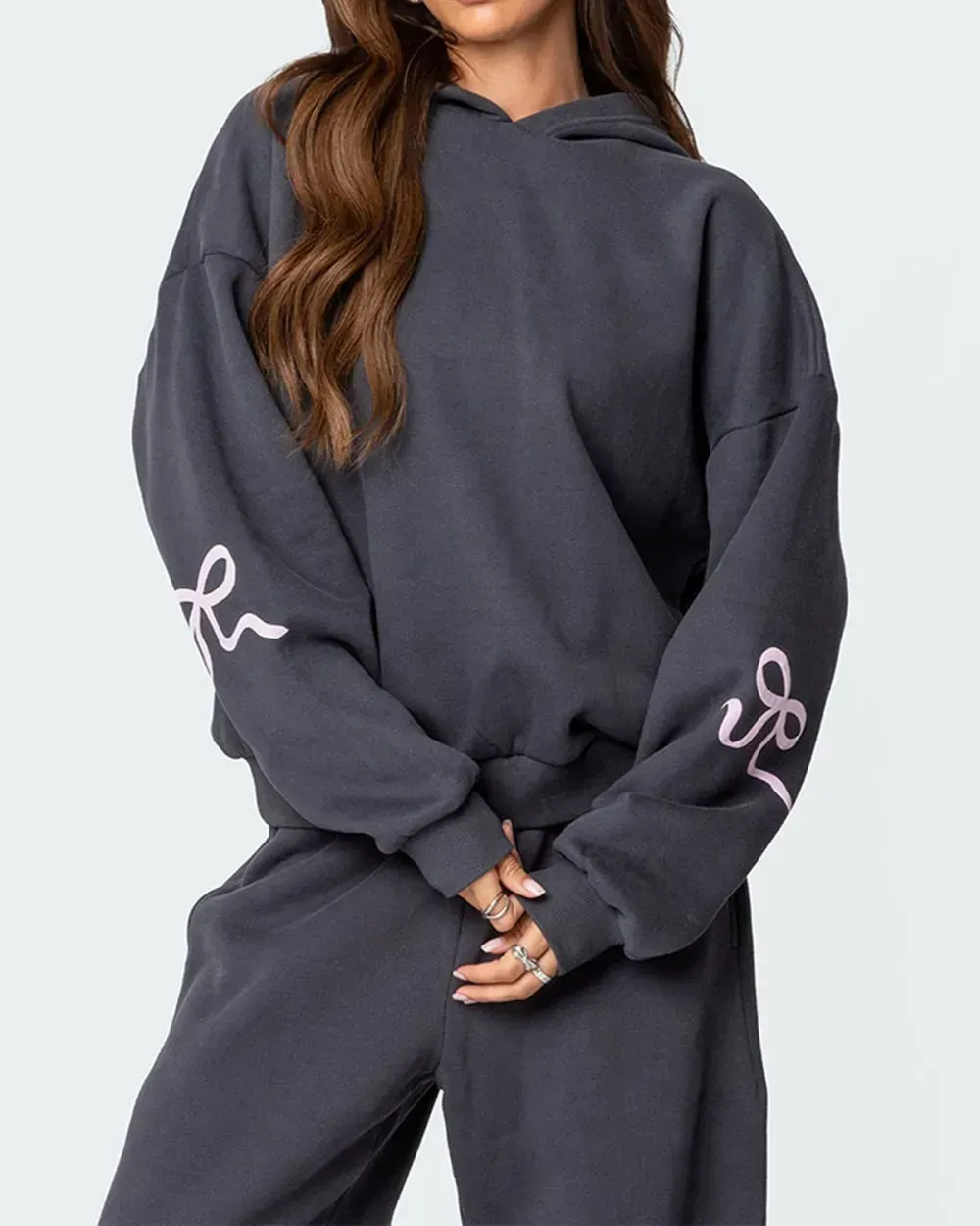 Hot Sale 90% OFF - Women's Bow Detail Hoodie Sweat Set