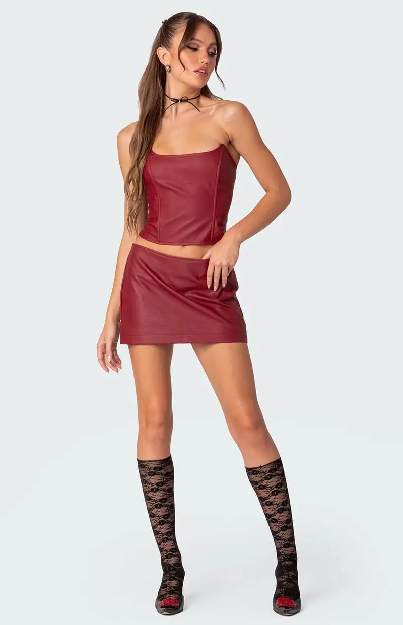Edikted Aster Faux Leather Mini Skirt