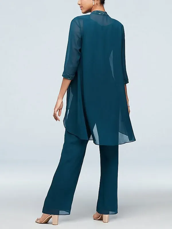 Elegant wedding chiffon sequin jacket cardigan women's three-piece set