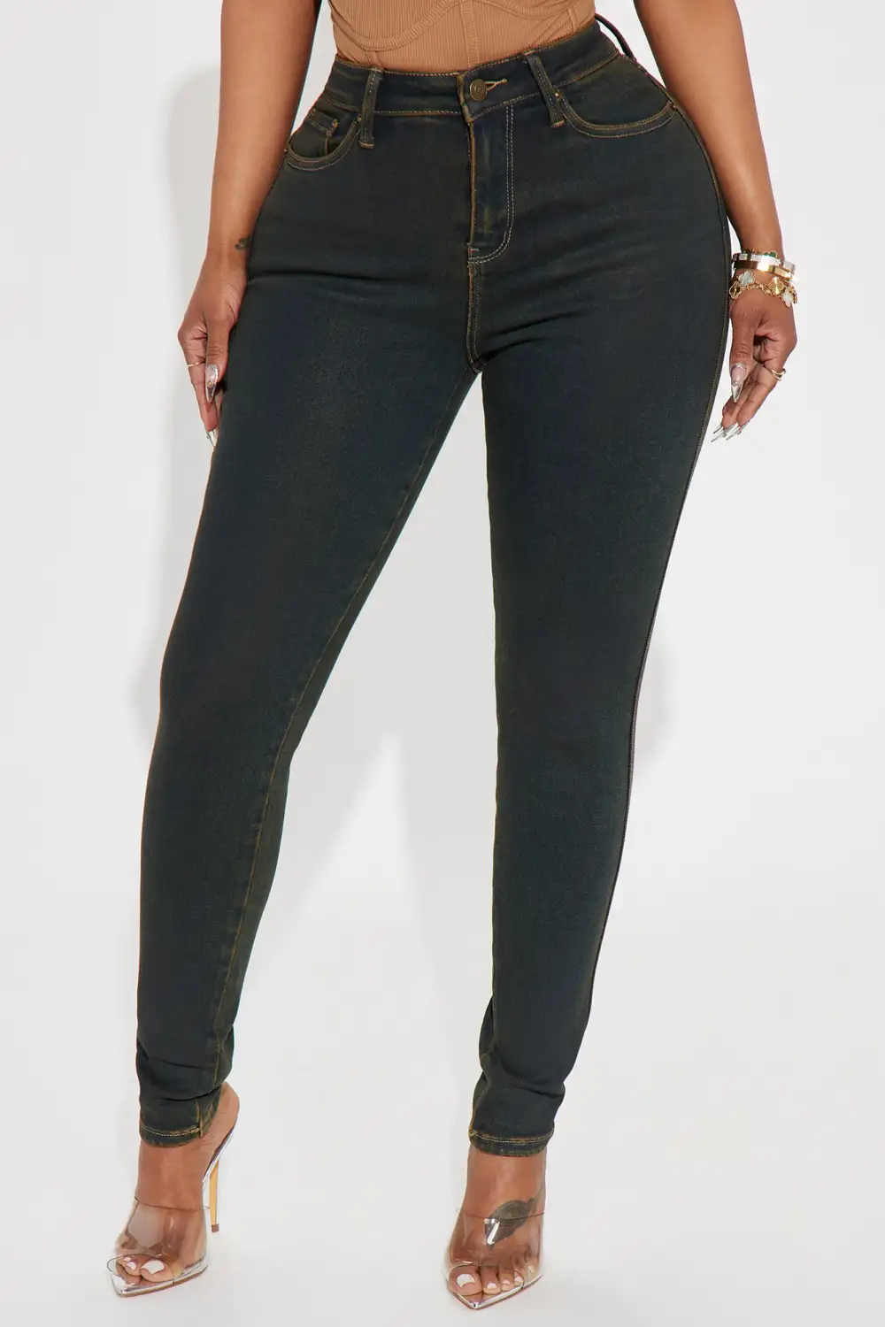 Clementine Coated Stretch Skinny Jeans - Brown