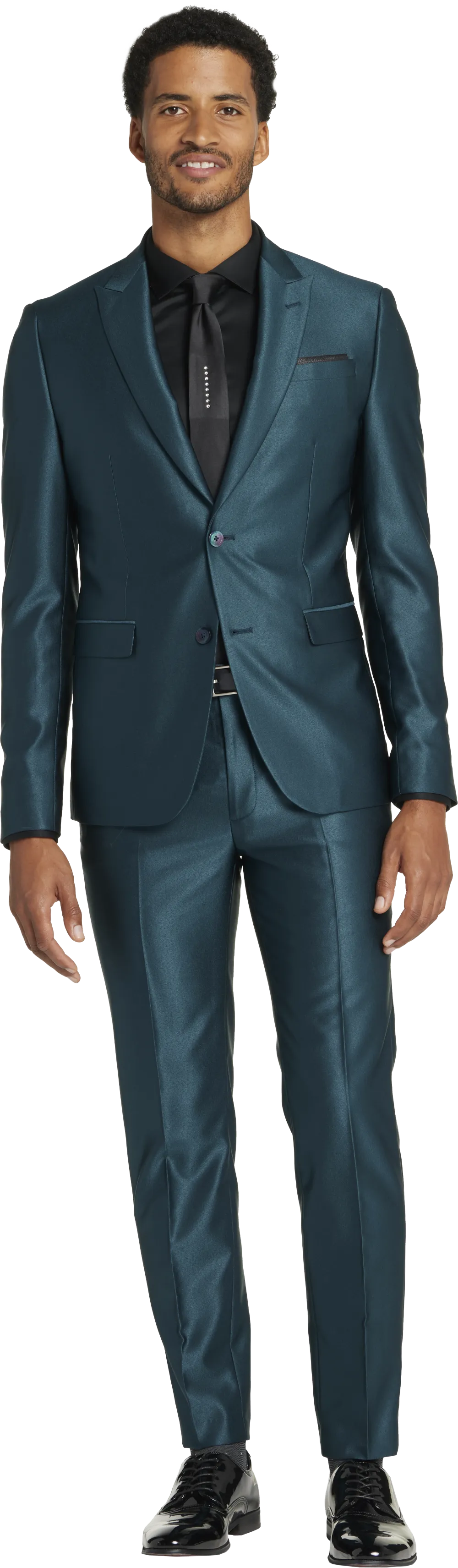 Egara Skinny Fit Peak Lapel Shiny Suit Jacket