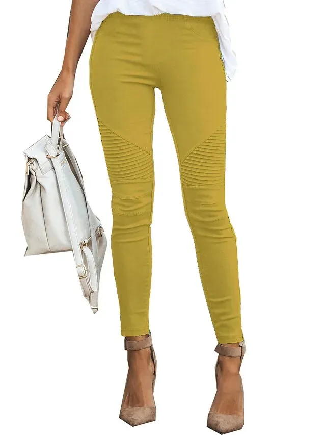 Women's Normal Skinny Slacks Simple Classic Style Basic Full Length High Waist Simple Classic Comfort Casual Daily Light Yellow Wine ArmyGreen Black Regular Fit