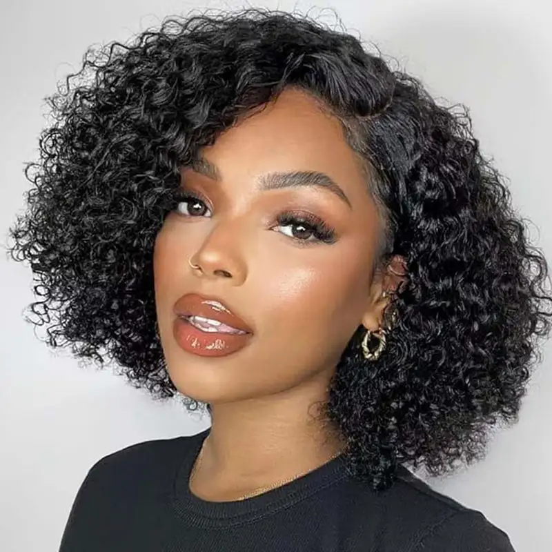 FB30 Curly Pixie Cut Wig Afro Kinky Curly Snug-Fit Drawstring Wig Short Cut Bob Wigs