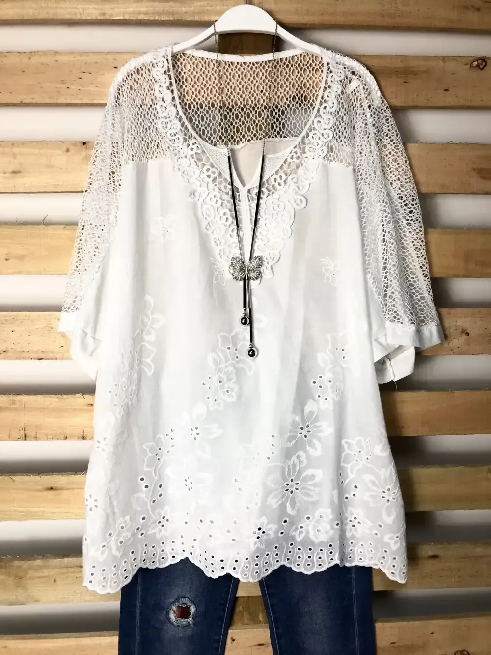 Woman Fashion Openwork Lace Shirt Tops Blouse
