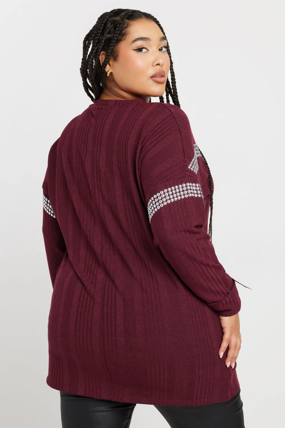 YOURS Curve Grey Ribbed Chevron Stud Jumper