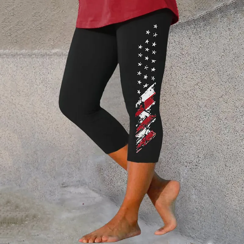 Women's Independence Day Cross Flag Print Casual Leggings