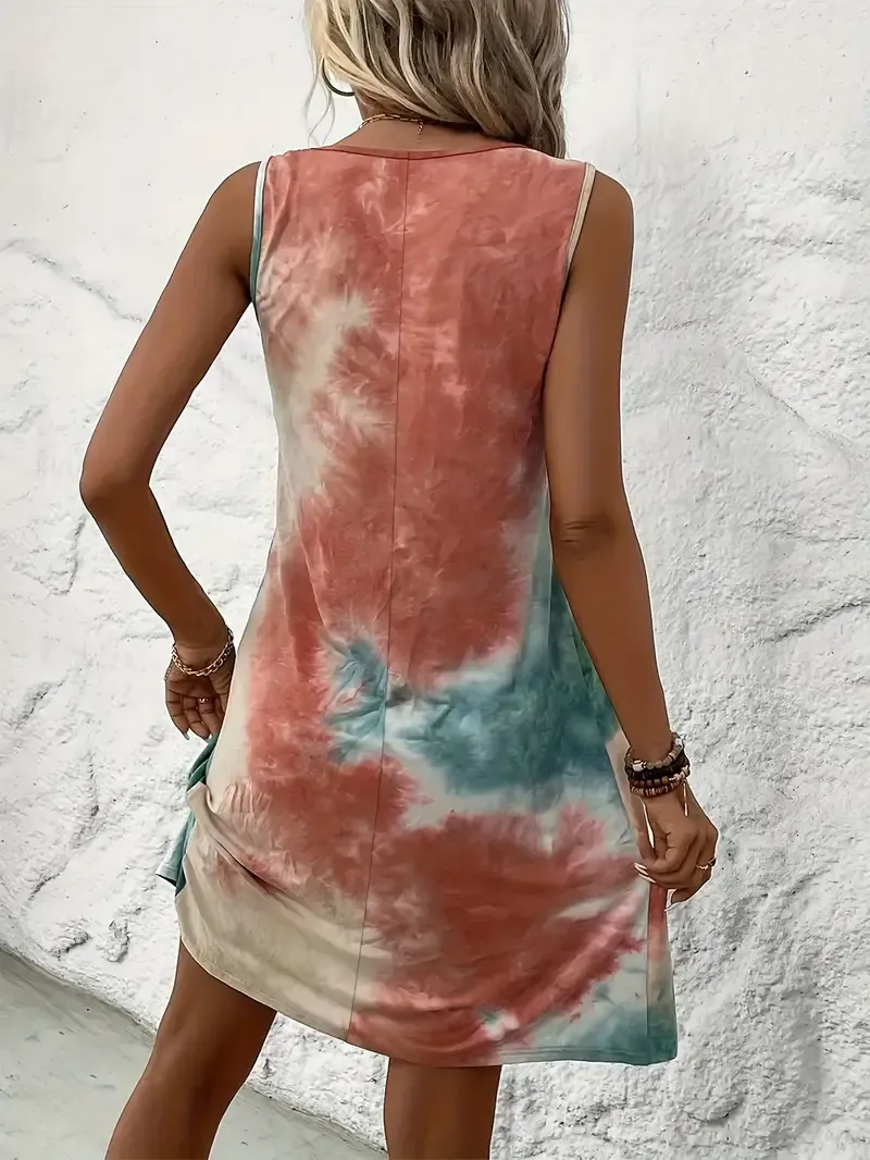 Women's Plus Size Tie-Dye Sleeveless Dress