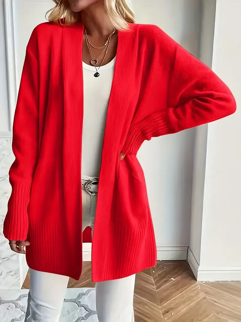 (Clearance Sale🔥)Casual Solid Open Front Loose Knit Cardigan With Pocket
