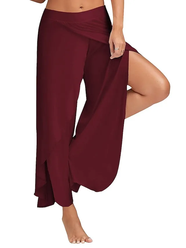 Women's Culottes Wide Leg Wide Leg Chinos Ruffle Layered Stretchy Mid Waist Basic Casual / Sporty Casual Daily Black White S M Summer Spring &  Fall