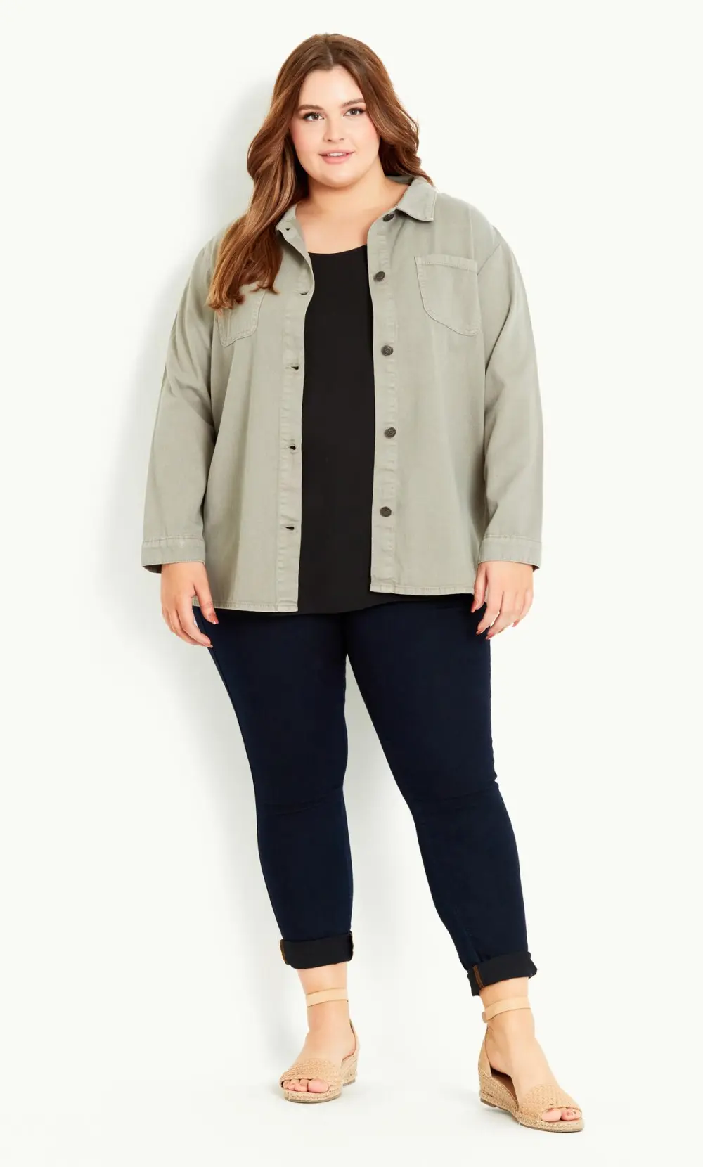 Evans Khaki Green Button Shacket