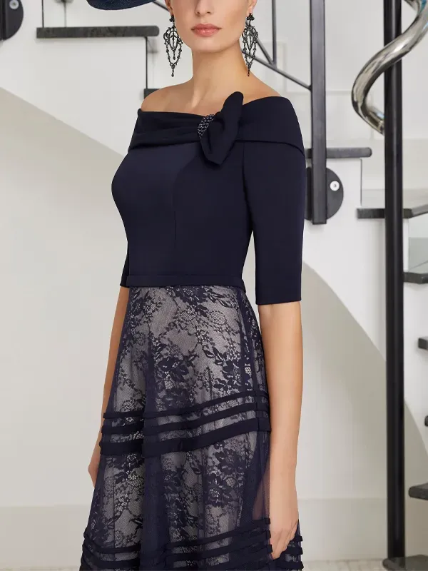 Off Collar Printed Midi Dress