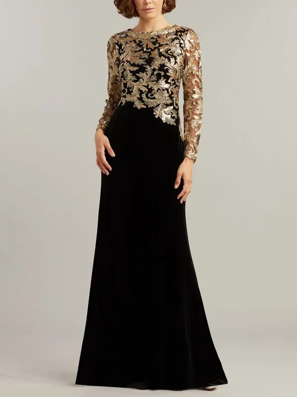 Velvet with rope embroidery ladies dress