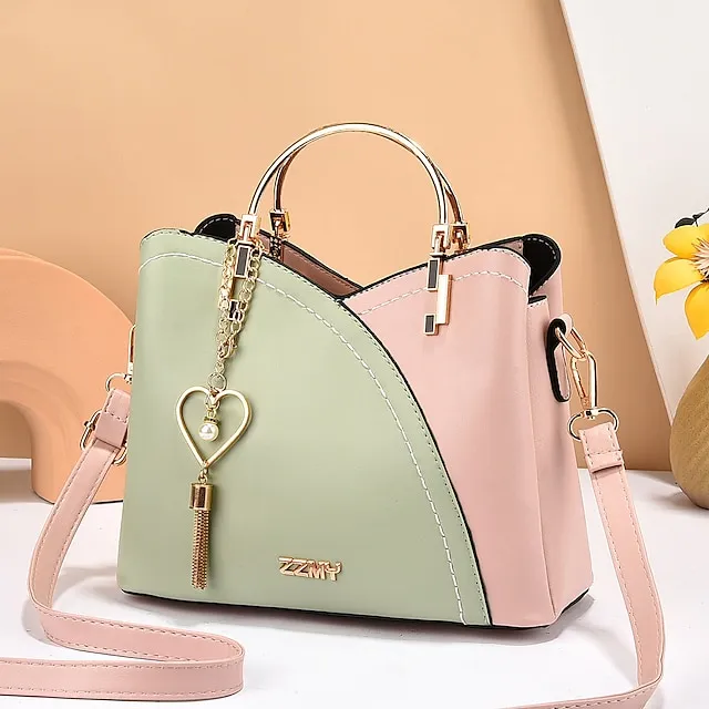 Women's Handbag Crossbody Bag Shoulder Bag PU Leather Office Shopping Daily Pendant Tassel Zipper Adjustable Solid Color Color Block Black / Red White / Green Wine red and white