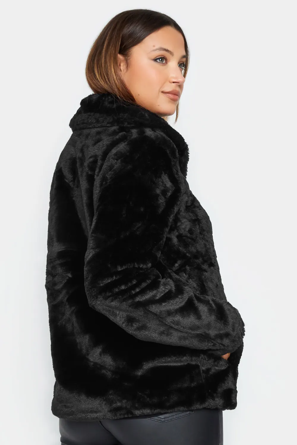 LTS Tall Black Faux Fur Coat
