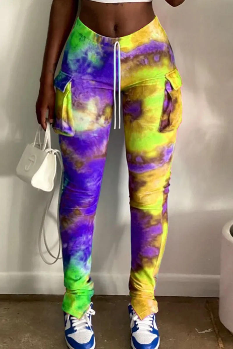 Tie Dye Drawstring Split Hem Pants