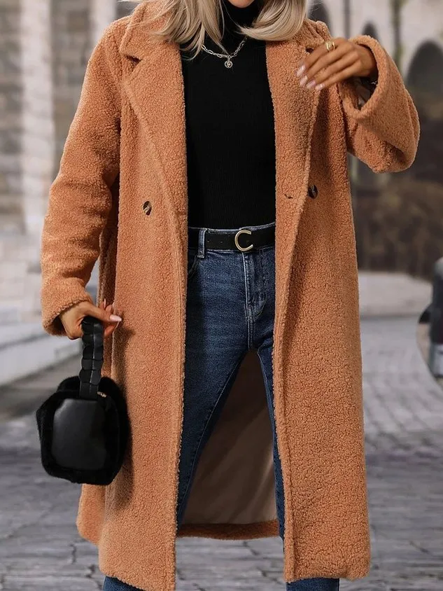 Shawl Collar Casual Fluff/Granular Fleece Fabric Teddy Jacket