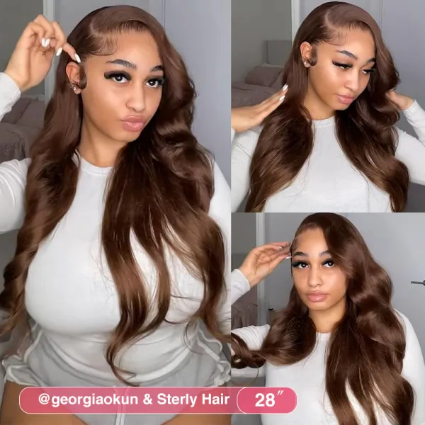#4 Chocolate Brown Hair Wig Sterly Brown Glueless Body Wave Lace Front Wigs Human Hair