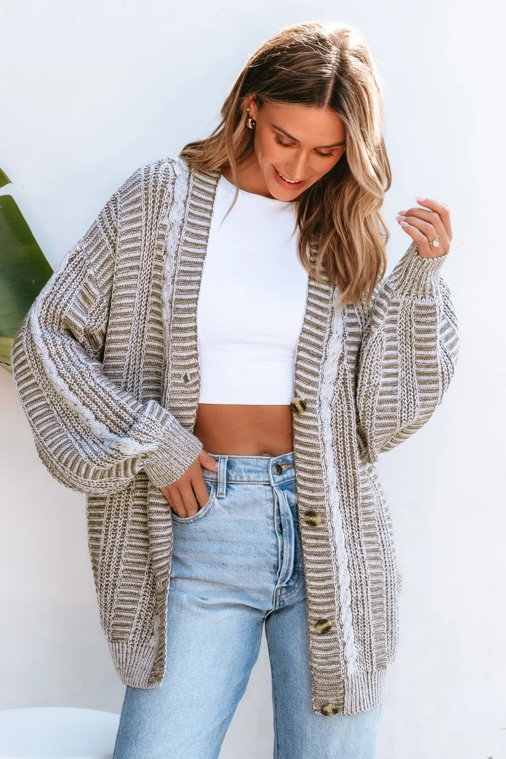 Brown Cable Knit Long Sleeve Longline Cardigan