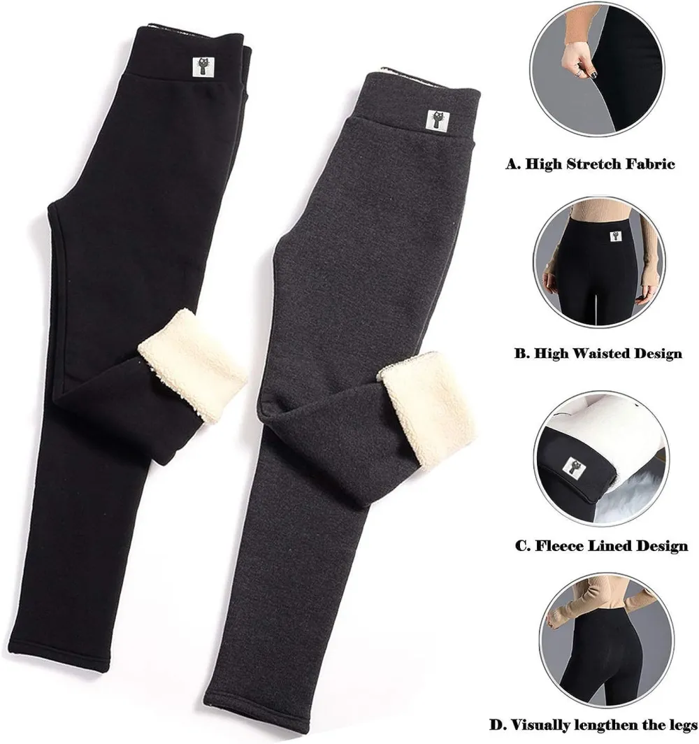 Winter Sherpa Fleece Lined Leggings for Women,High Waist Stretchy Thick Cashmere Leggings Plush Warm Thermal Pants