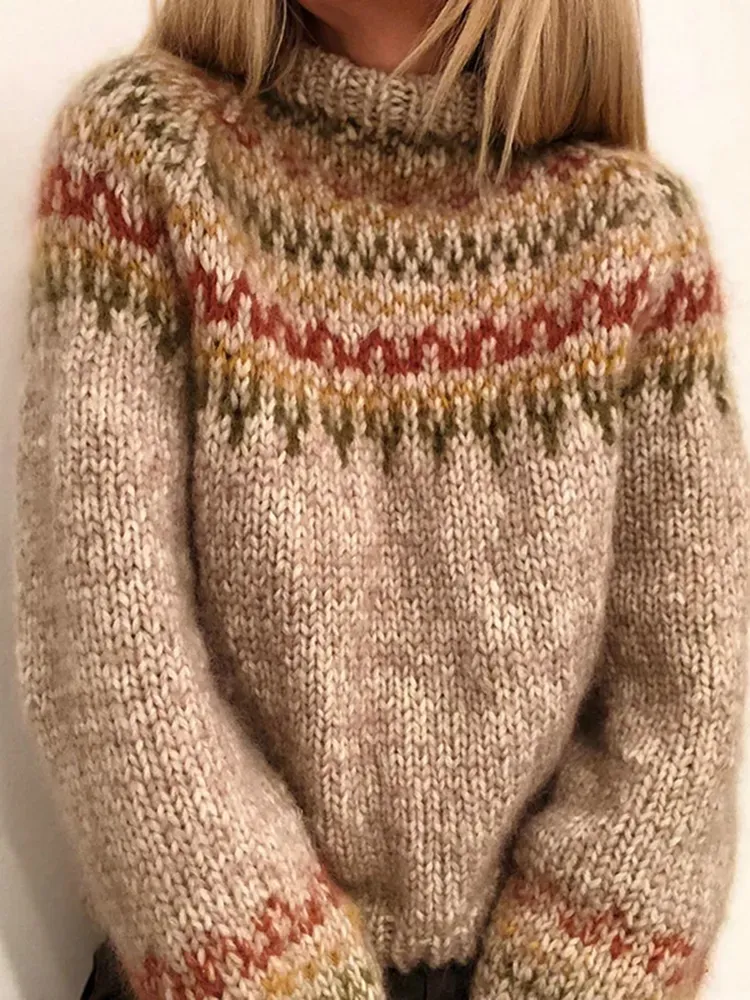 Casual Turtleneck Straight Leg Printed Sweater