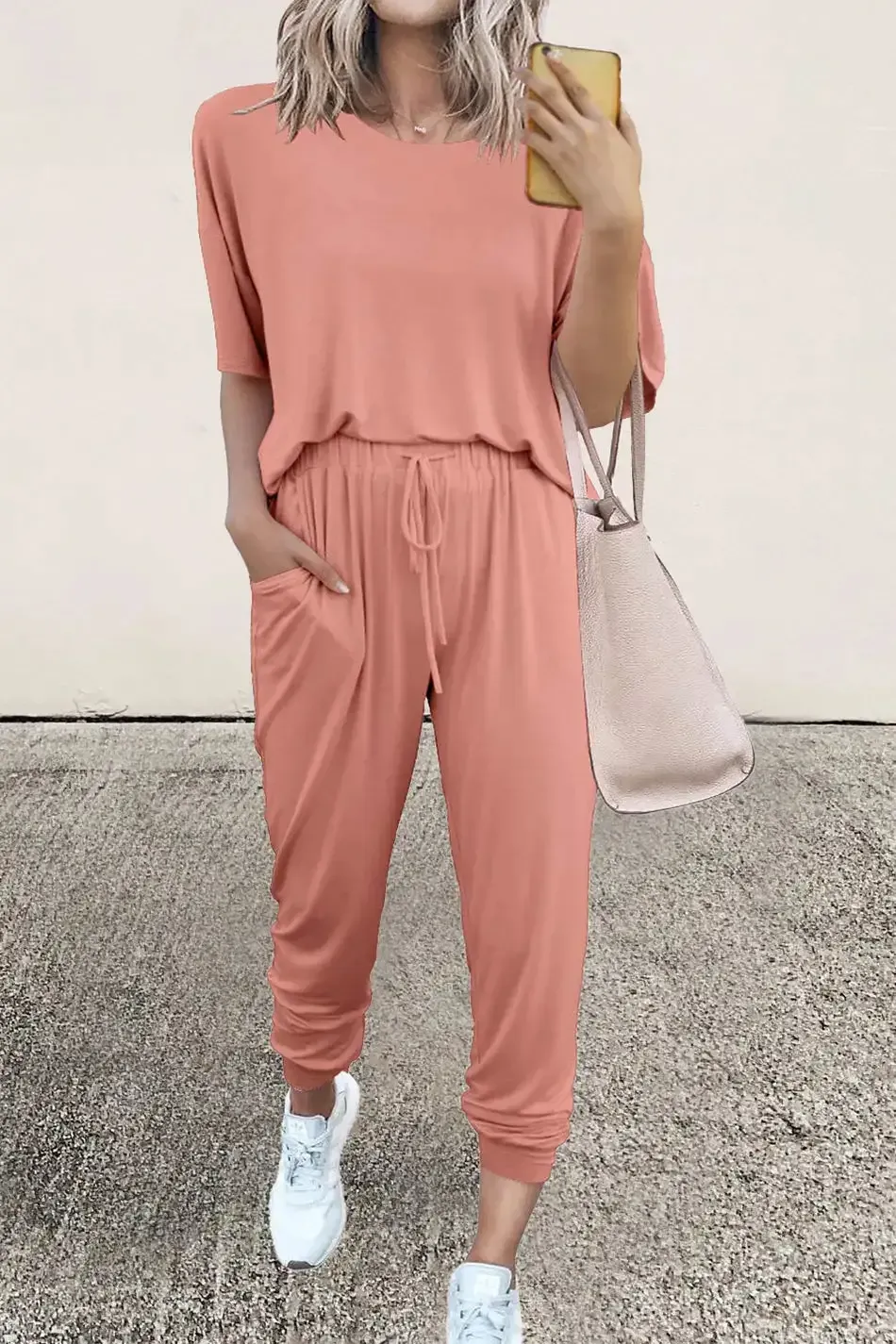 Two Piece Outfit Short Sleeve  Pullover Tops Tracksuits