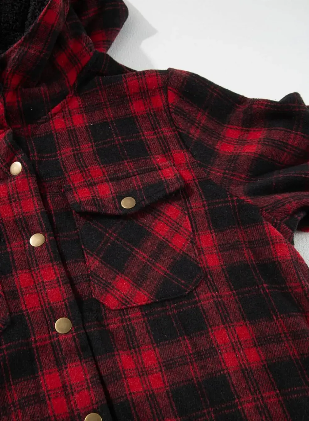 Womens Plaid Shacket Jacket Long Sleeve Button Down Fleece Hooded Jackets Warm Coat