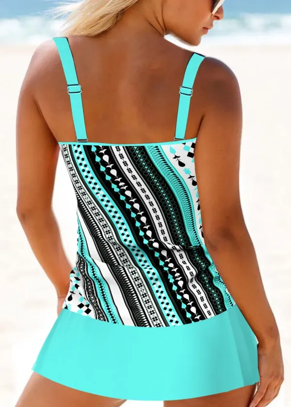 Circular Ring Mid Waisted Geometric Print Tankini Set