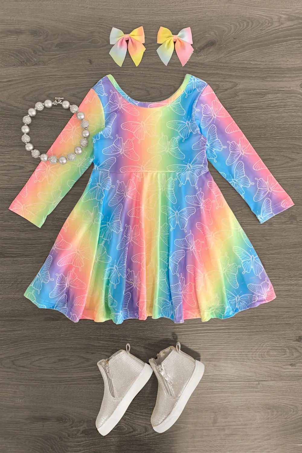 Rainbow Butterfly Long Sleeve Dress
