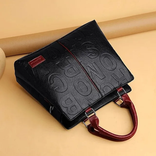 Women's Handbag Shoulder Bag PU Leather Outdoor Daily Large Capacity Waterproof Durable Letter Black / Red Black & Yellow
