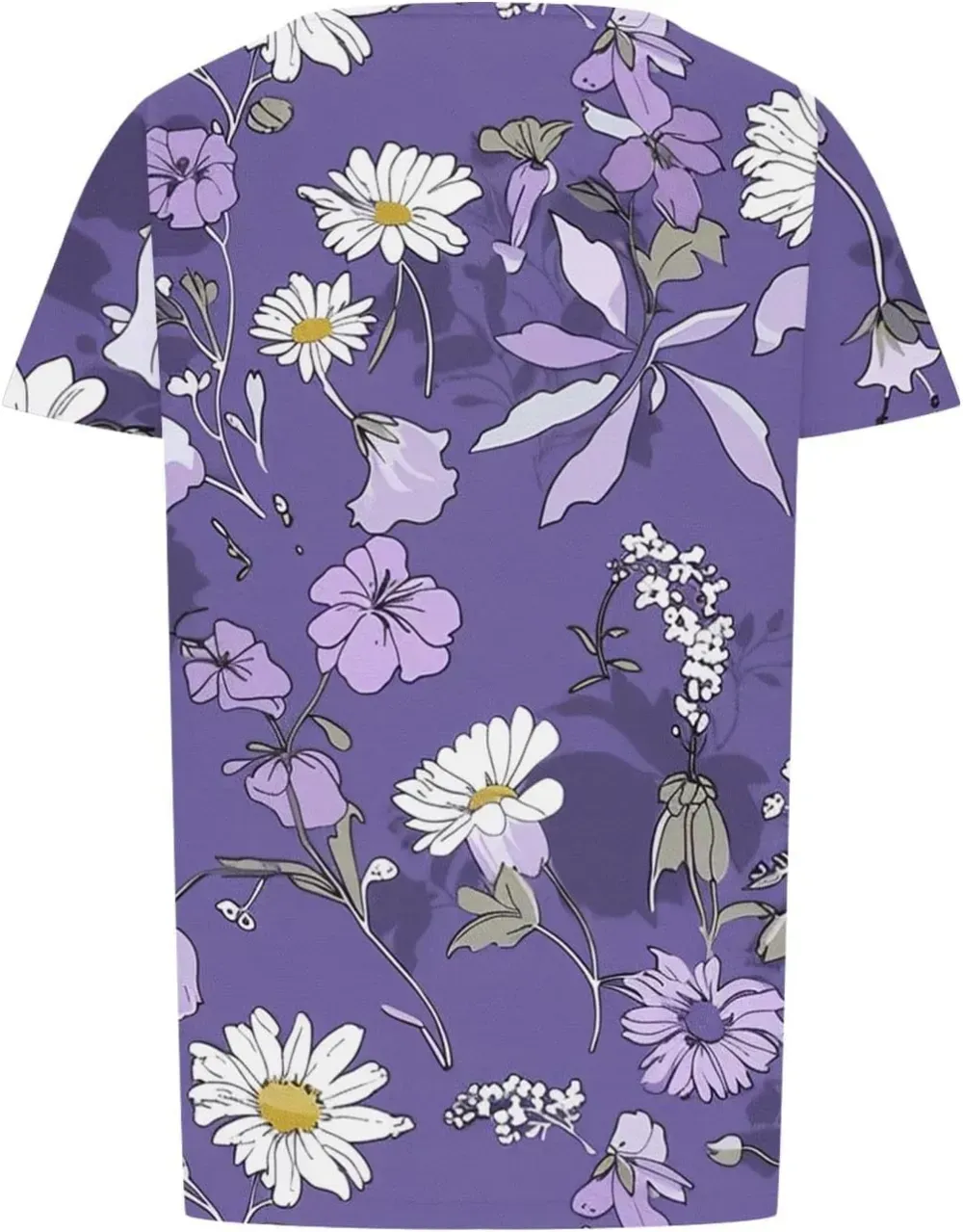 Womens Summer Pleated Front Shirts Tunics Casual Short Sleeved Loose Round Neck Boho Printed Tops Vacation Blouse