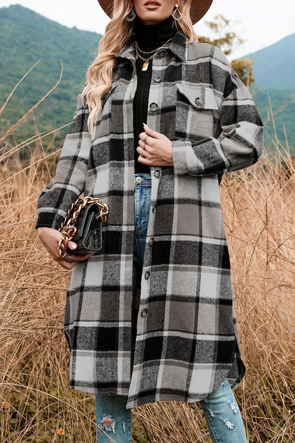 Plaid Print Long Shirt Jacket