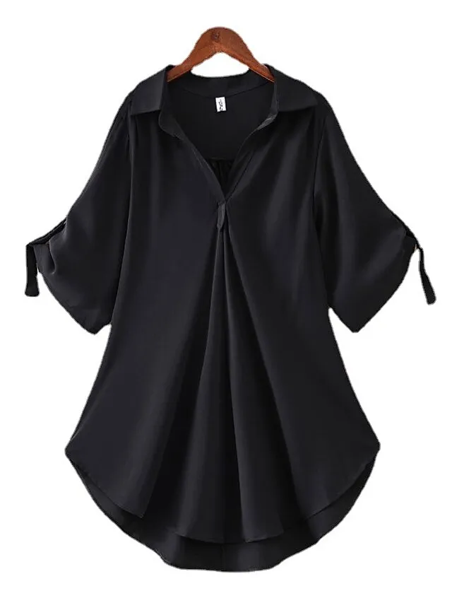 Women's Shirt Blouse Solid Color Black White Yellow Half Sleeve Work Daily Weekend Streetwear Casual Shirt Collar Regular Fit Spring Fall