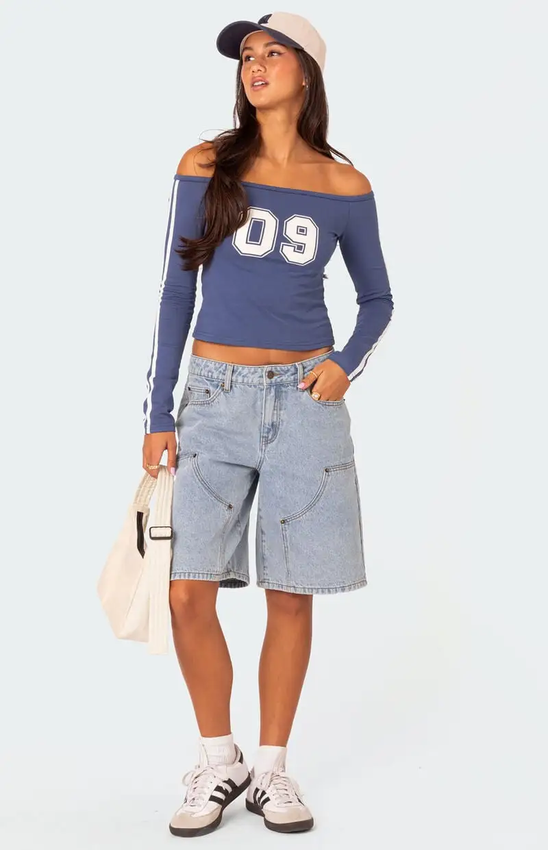 Edikted Jacqui Low Rise Denim Bermuda Shorts