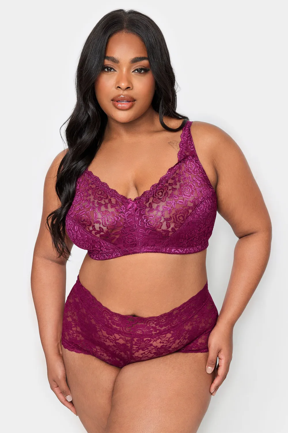 YOURS Dark Purple Hi Shine Lace Non-Padded Non-Wired Full Cup Bra