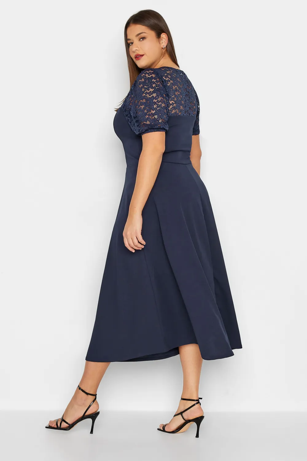 LTS Tall Dark Blue Lace Midi Dress