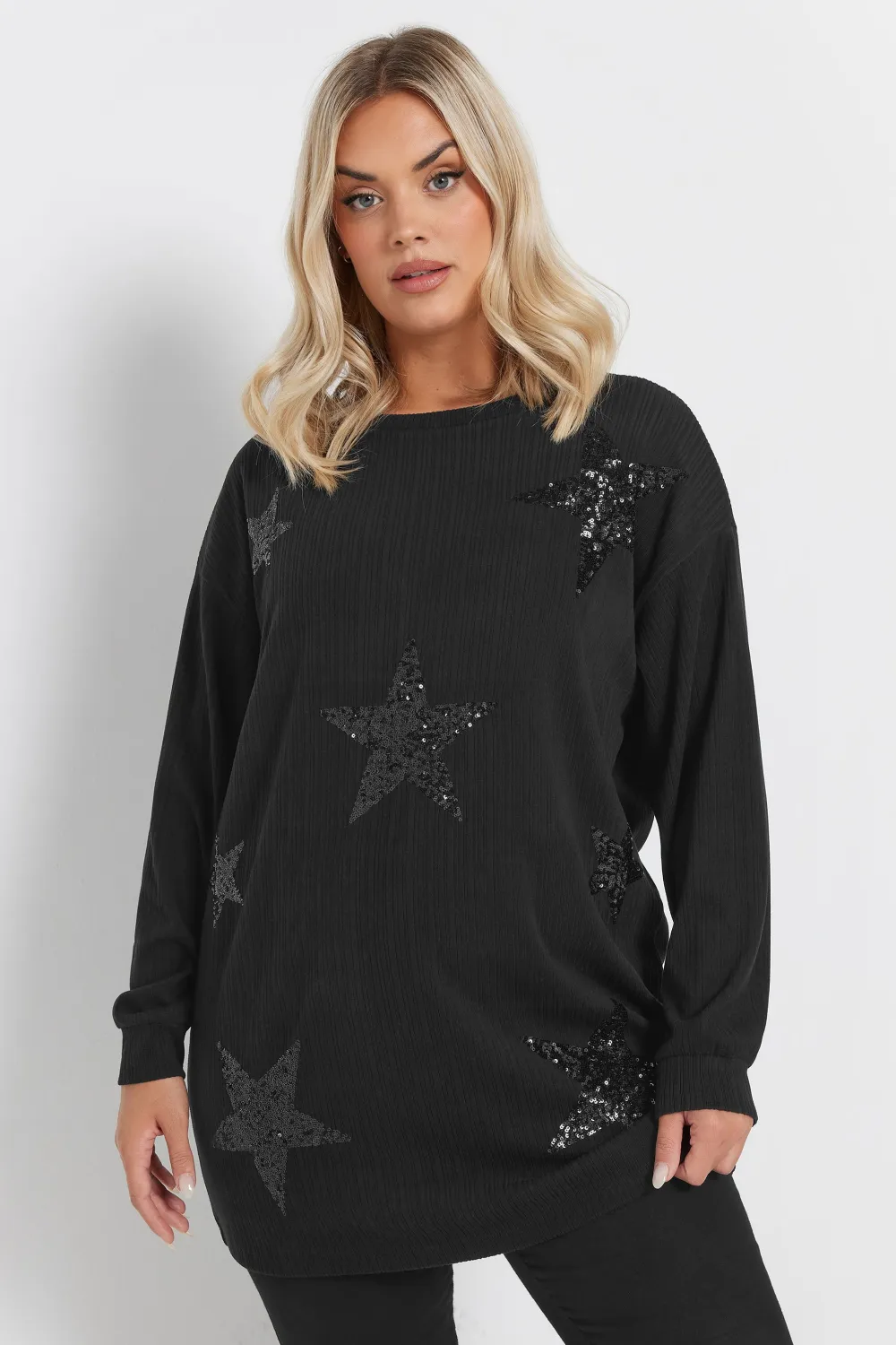 YOURS Curve Black Star Sequin Sweatshirt
