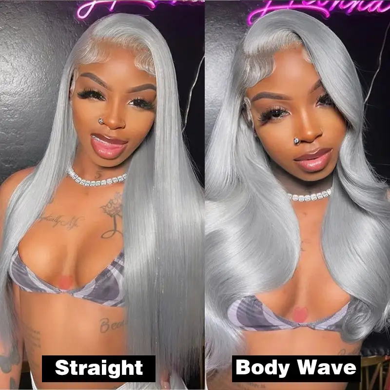 Grey Straight/Body Wave 13x6 Transparent Lace Wig 100% Virgin Human Hair