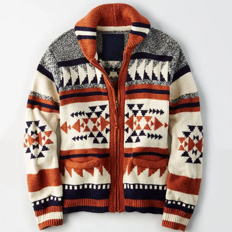 Men's Coat Fashion Retro Lapel Knited Cardigan