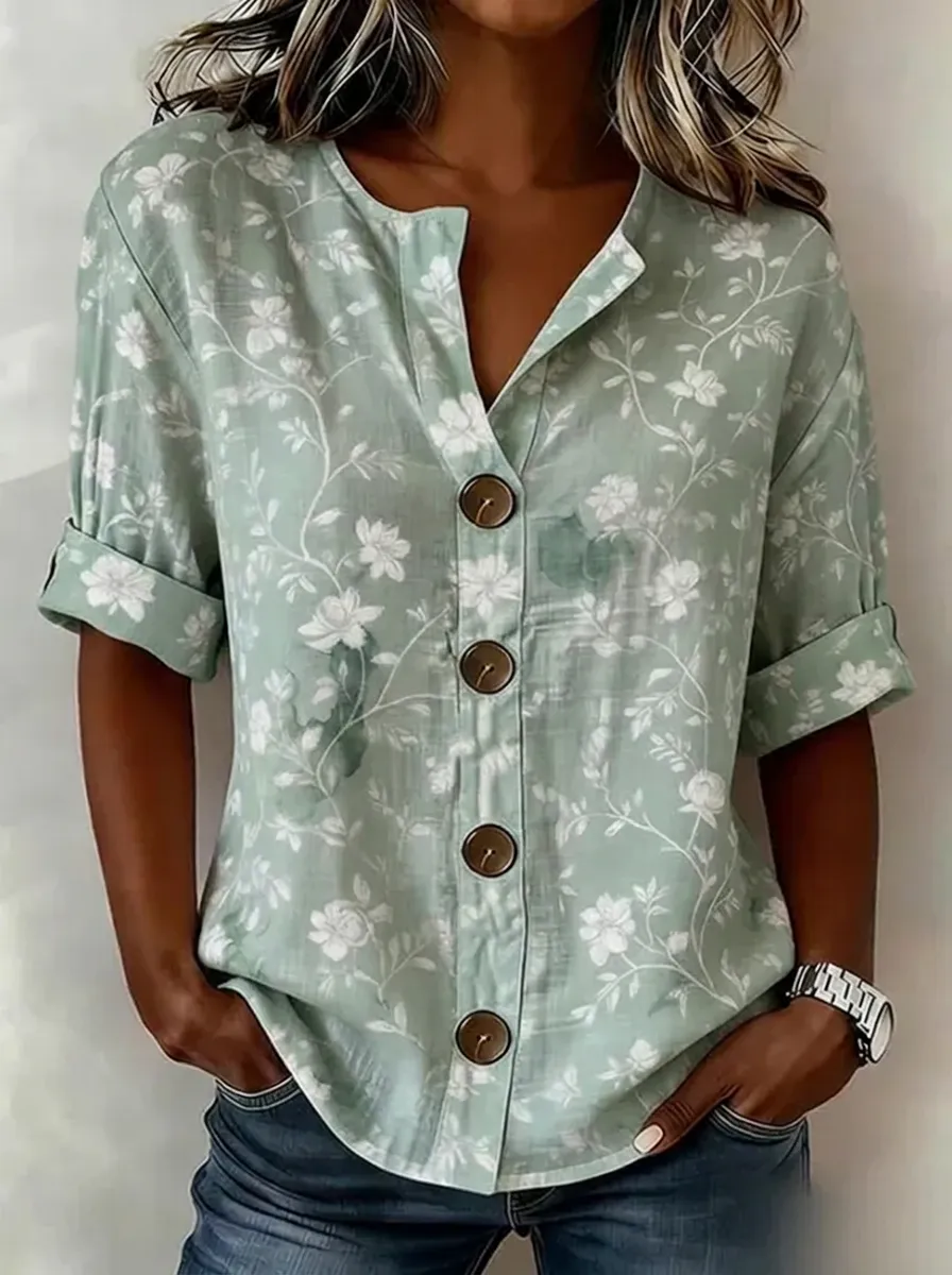 Women's Nashville Floral Pattern Printed Button-Down Top