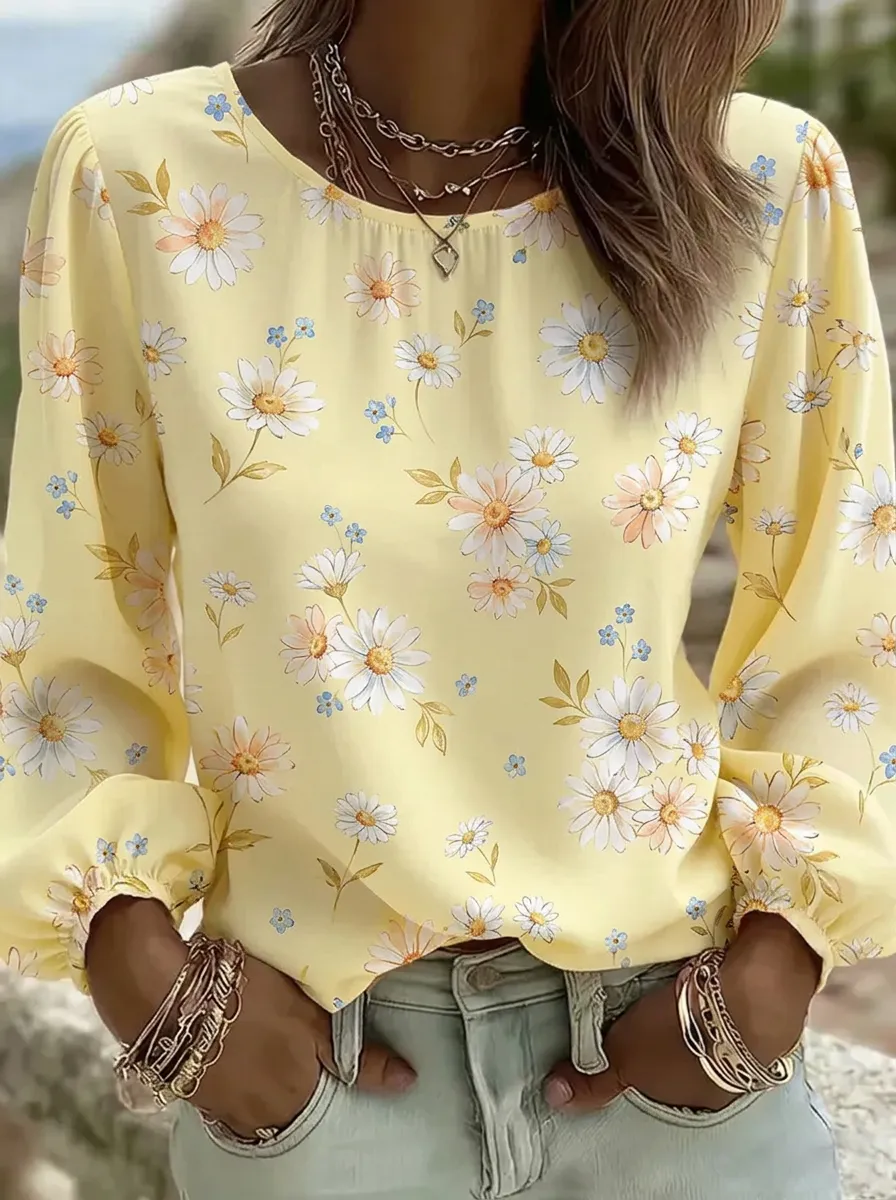 Women's Nashville Daisy Floral Printed long sleeve top