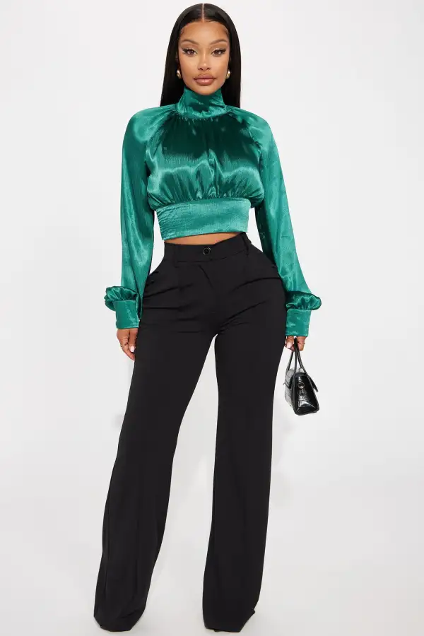 Tis The Season Satin Blouse Top - Hunter