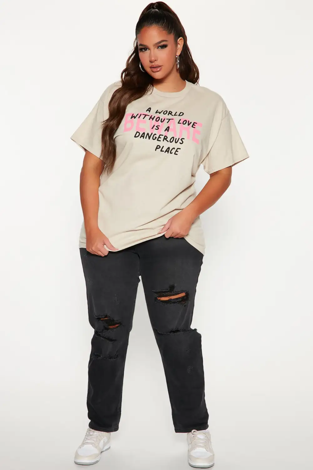 Beware Of Love Graphic Tee - Taupe