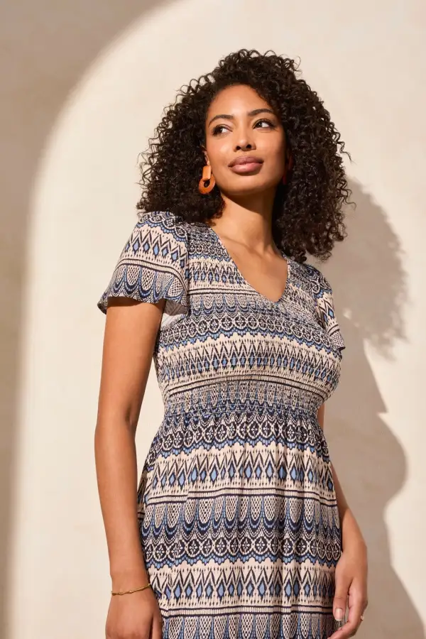 Ruched-Top Short Sleeve Maxi Dress-Scubablue