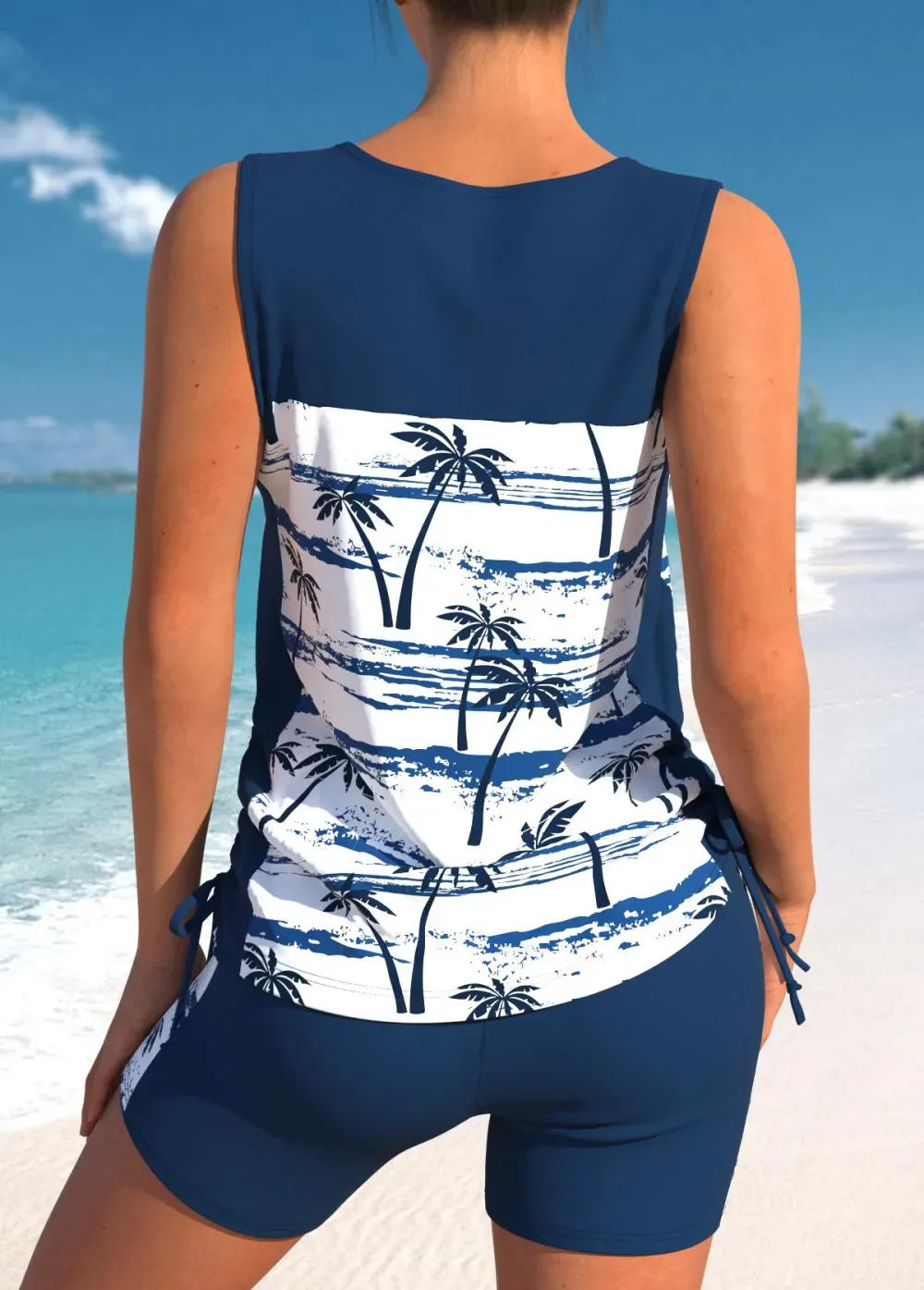 Floral Print Black Cross Strap Tankini Set