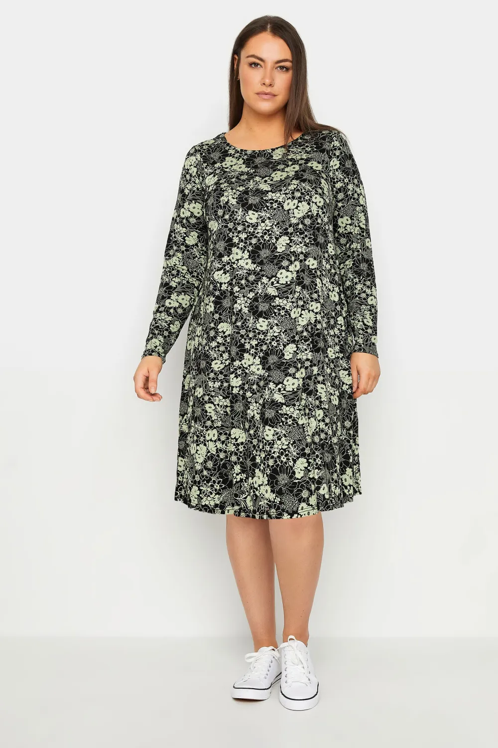Evans Black & Green Floral Tunic Dress
