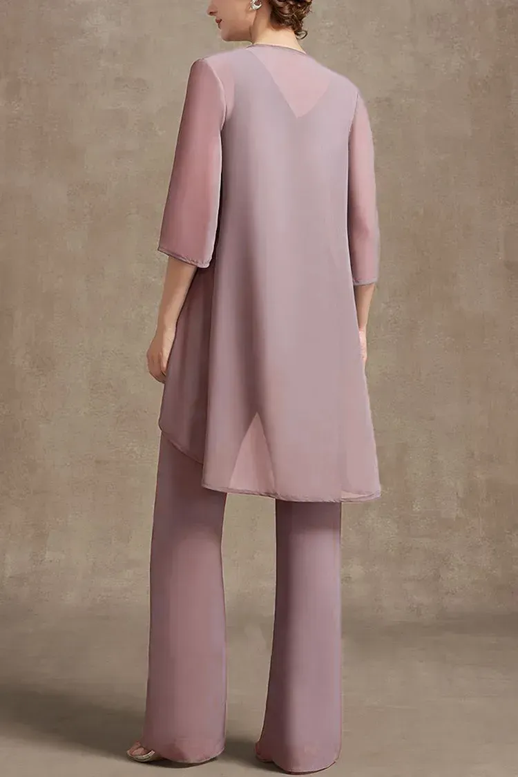 Plus Size Embroidery Chiffon Three Pieces Set Pant Suits